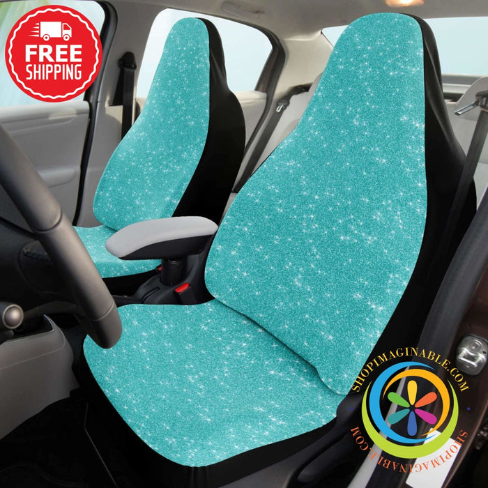 Teal Blue Sparkle Car Seat Covers Pair-ShopImaginable.com