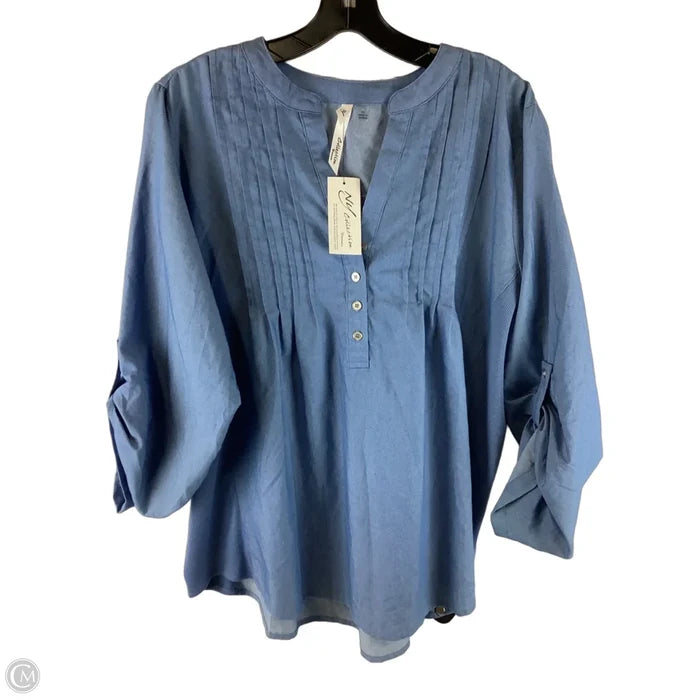Top 3/4 Sleeve By Ny Collection In Blue Denim, Size: 1x