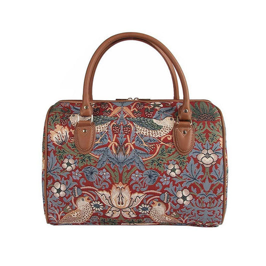 TRAV-STRD | WILLIAM MORRIS STRAWBERRY THIEF RED TRAVEL BAG WEEKEND GYM HOLDALL - www.signareusa.com