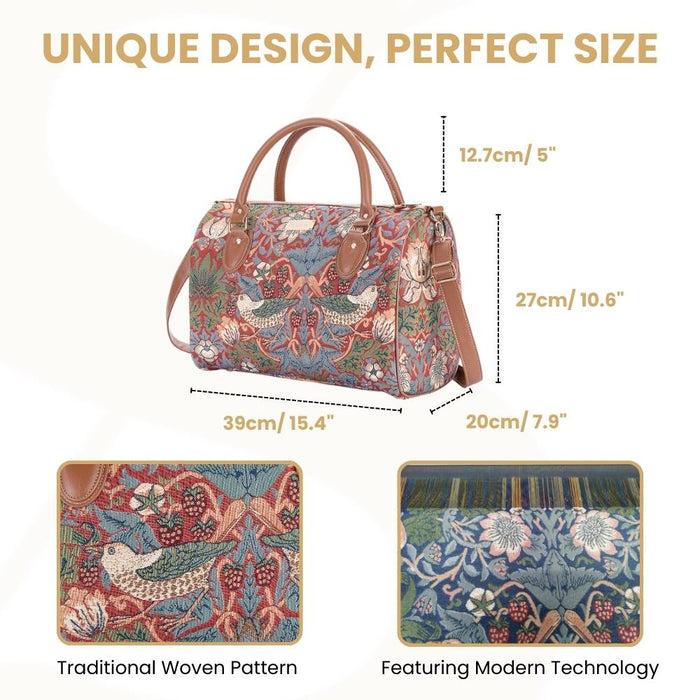 TRAV-STRD | WILLIAM MORRIS STRAWBERRY THIEF RED TRAVEL BAG WEEKEND GYM HOLDALL