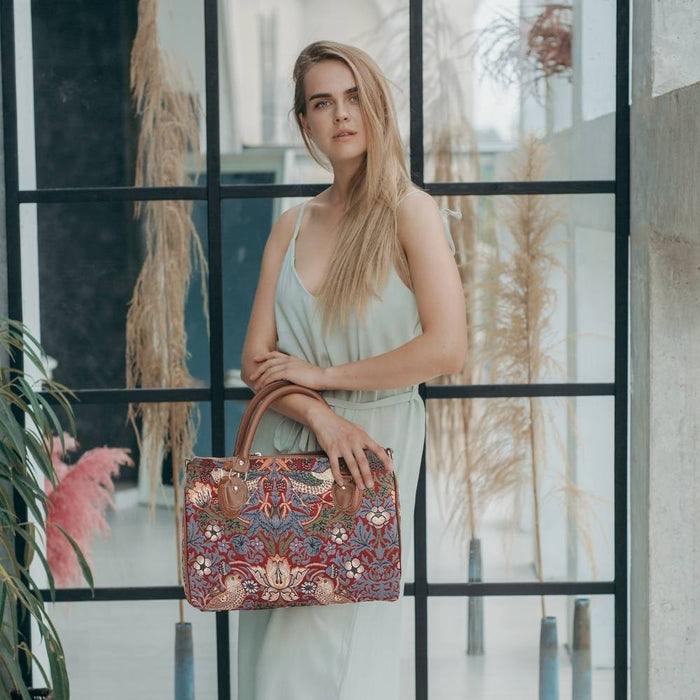 TRAV-STRD | WILLIAM MORRIS STRAWBERRY THIEF RED TRAVEL BAG WEEKEND GYM HOLDALL