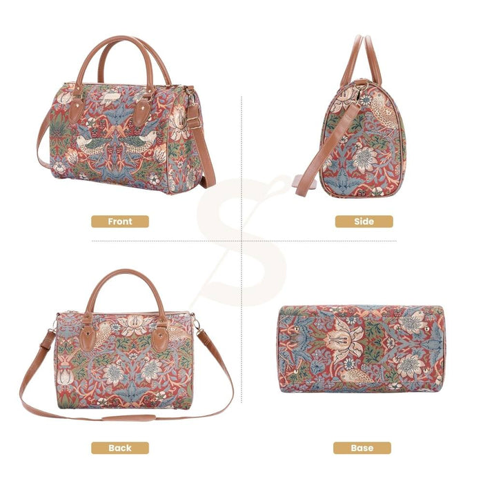 TRAV-STRD | WILLIAM MORRIS STRAWBERRY THIEF RED TRAVEL BAG WEEKEND GYM HOLDALL