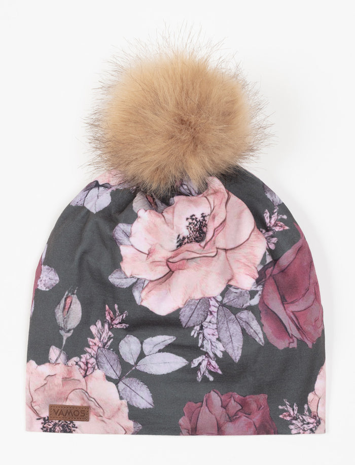 Tuque fleurie à pompon - ado