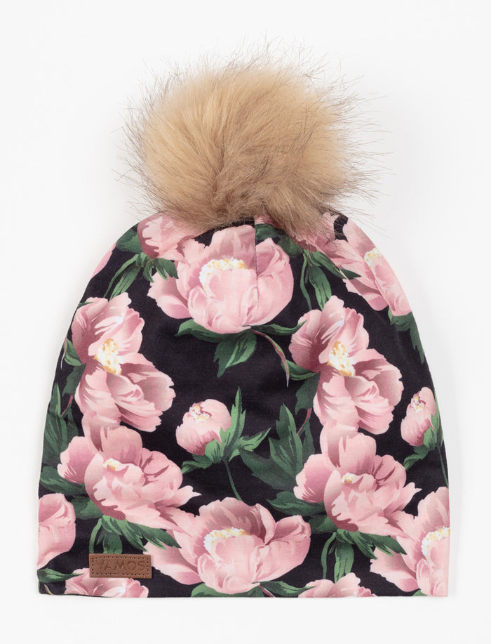 Tuque fleurie à pompon - ado
