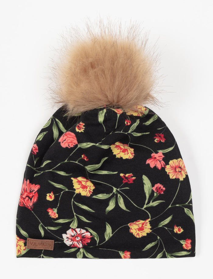 Tuque fleurie à pompon - ado