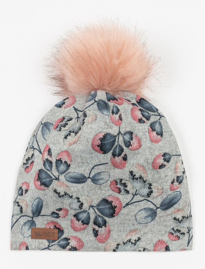 Tuque fleurie à pompon