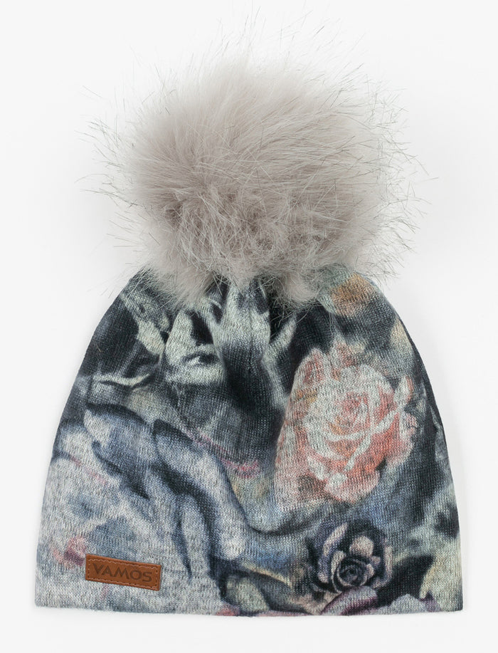 Tuque fleurie à pompon