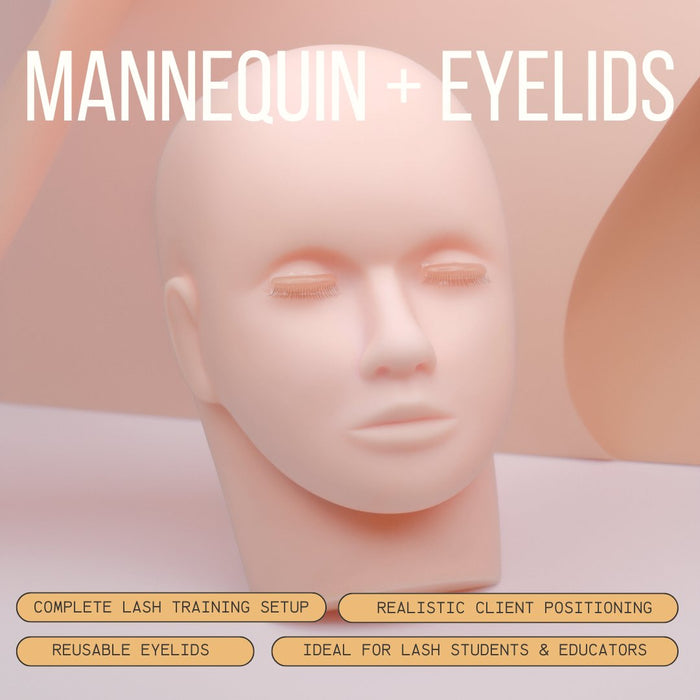 Ultra Realistic Lash Practice Eyelids Lash Extensions Practice Tray Mega Lash Academy Mannequin Head + 2 Upper Eyelids