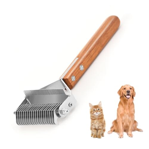 Undercoat Rake Grooming Tool with Wooden Handle for Dogs & Cats Dog Combs Pet Clever