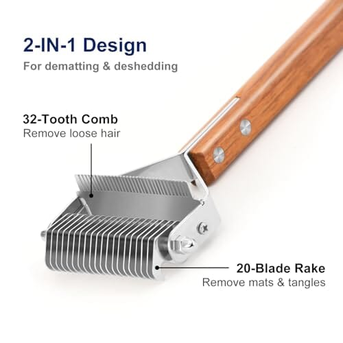 Undercoat Rake Grooming Tool with Wooden Handle for Dogs & Cats Dog Combs Pet Clever