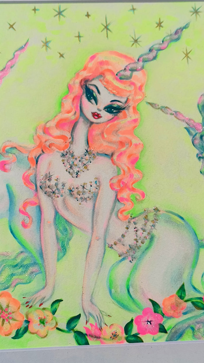 Unicorn Woman • Original Painting Framed 12 x 9