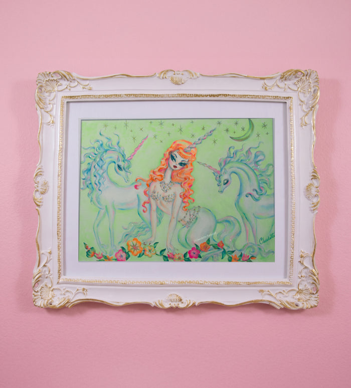 Unicorn Woman • Original Painting Framed 12 x 9