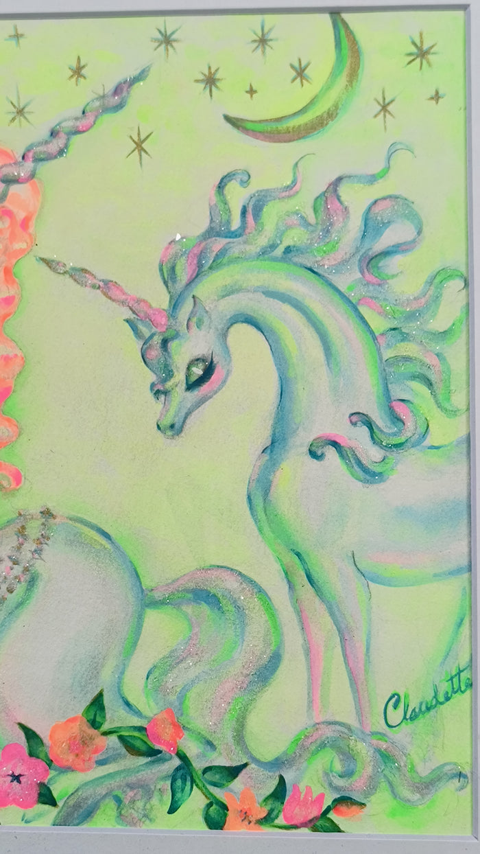 Unicorn Woman • Original Painting Framed 12 x 9