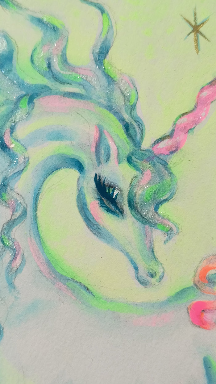 Unicorn Woman • Original Painting Framed 12 x 9