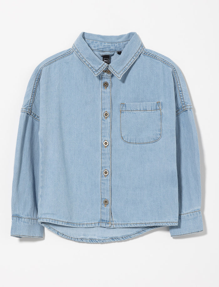 Veste-chemise en denim à poche - petite fille