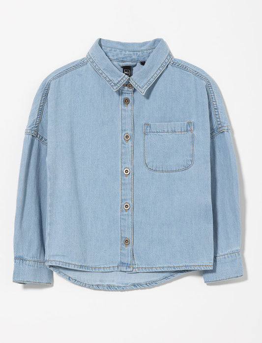 Veste-chemise en denim à poche - petite fille