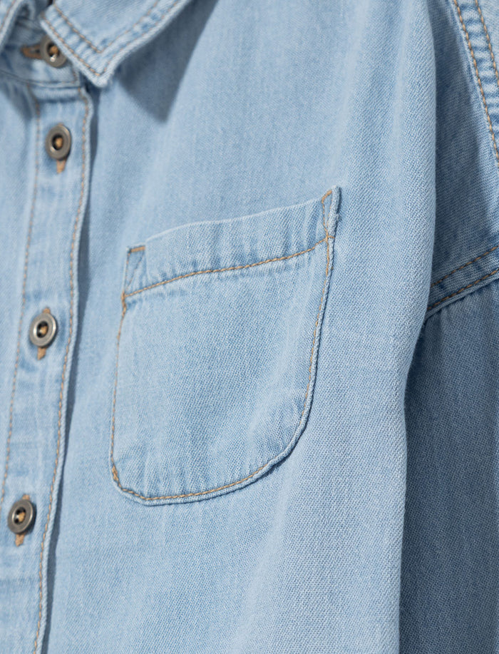 Veste-chemise en denim à poche - petite fille