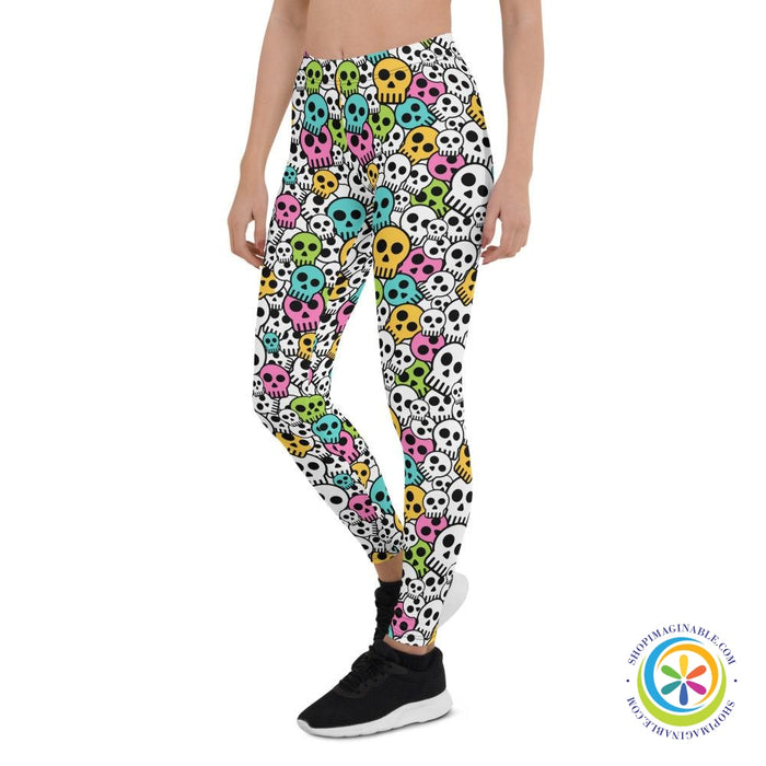 Vibrant Colorful Skulls Full Length Leggings-ShopImaginable.com