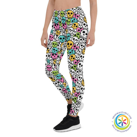 Vibrant Colorful Skulls Full Length Leggings-ShopImaginable.com
