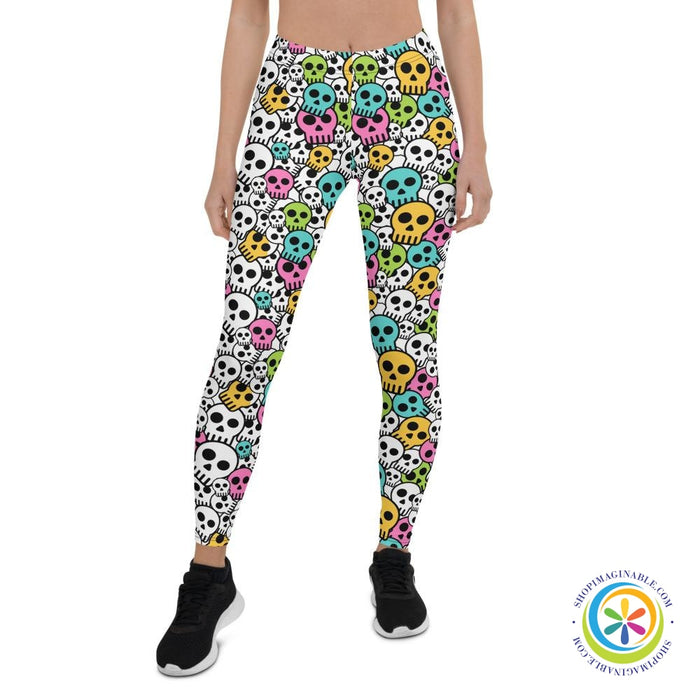 Vibrant Colorful Skulls Full Length Leggings-ShopImaginable.com