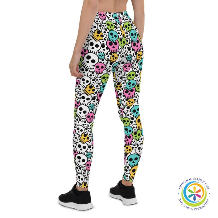 Vibrant Colorful Skulls Full Length Leggings-ShopImaginable.com