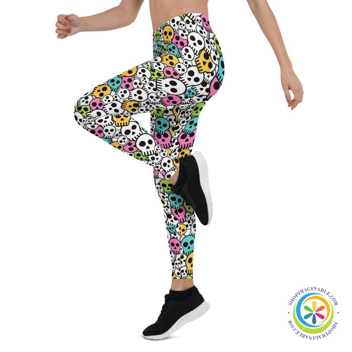 Vibrant Colorful Skulls Full Length Leggings-ShopImaginable.com