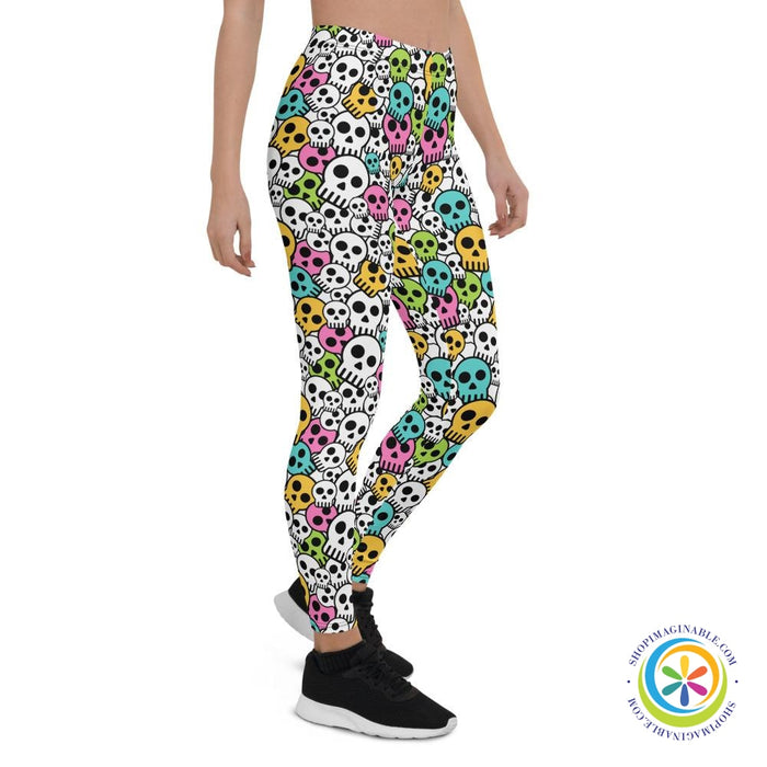 Vibrant Colorful Skulls Full Length Leggings-ShopImaginable.com