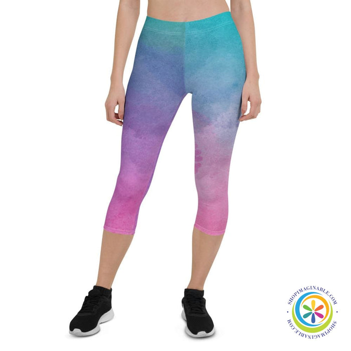Vibrant Watercolor Capri Cropped Leggings-ShopImaginable.com
