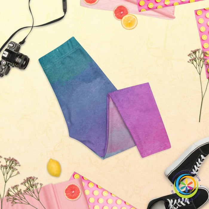 Vibrant Watercolor Capri Cropped Leggings-ShopImaginable.com