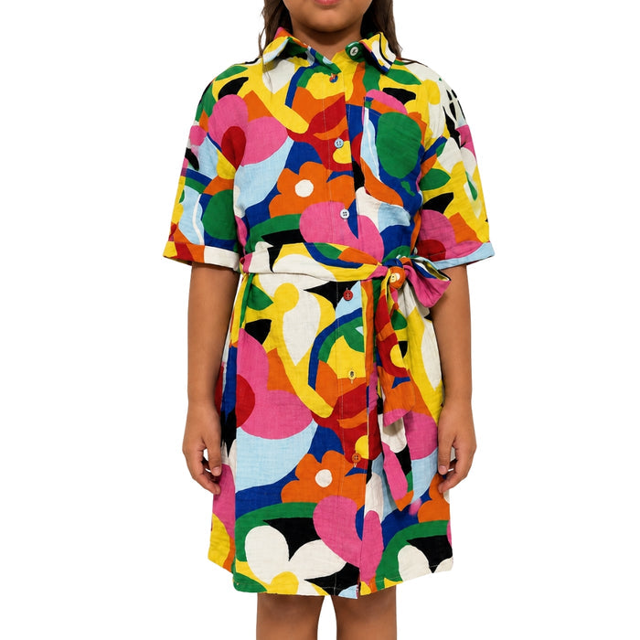 VITAMINS BOXY FIT PRINTED SHIRT DRESS WITH CANE BELT