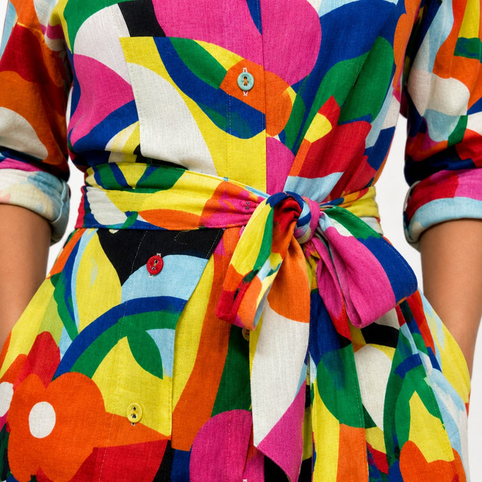 VITAMINS BOXY FIT PRINTED SHIRT DRESS WITH CANE BELT