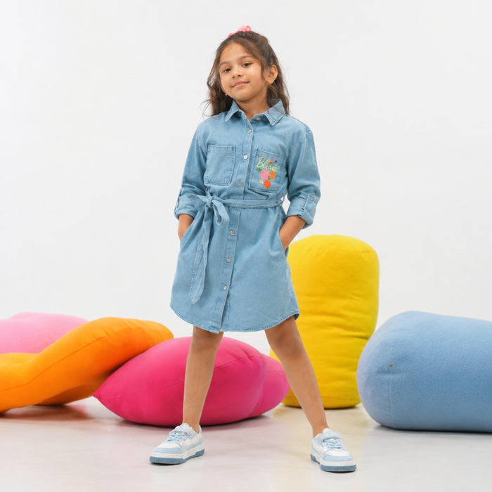 VITAMINS FLORAL EMBROIDERED DENIM DRESS