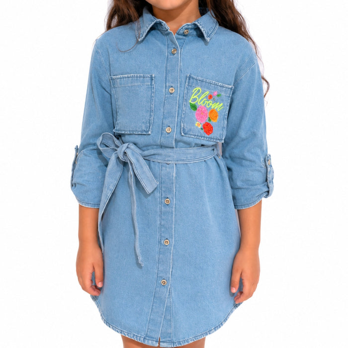 VITAMINS FLORAL EMBROIDERED DENIM DRESS