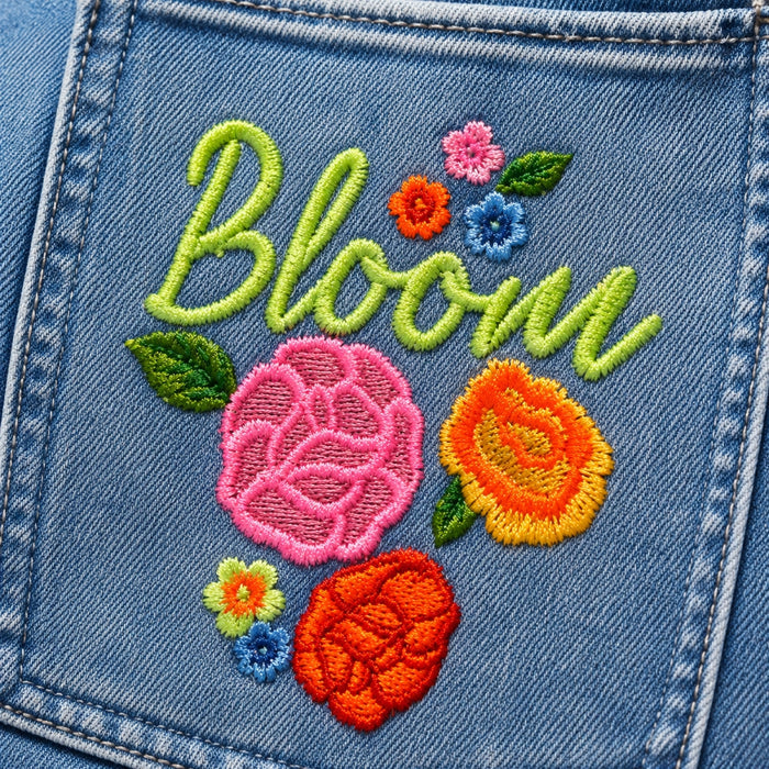 VITAMINS FLORAL EMBROIDERED DENIM DRESS