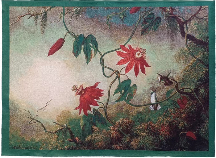 WH-MJ-PASSIONFLOWERBIRD | Martin Johnson Heade Passion Flower Hummingbird Tapestry Wall Hanging