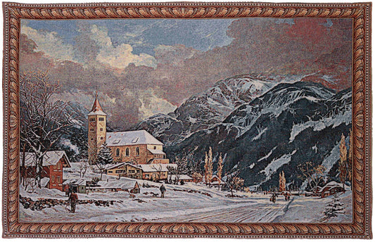 WH-WINTERCH Church with Snow Field Tapestry Wall Hanging