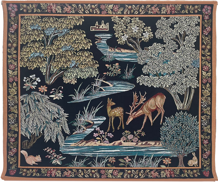 WH-WM-BROOKBK | William Morris the Brooks Black Tapestry Wall Hanging