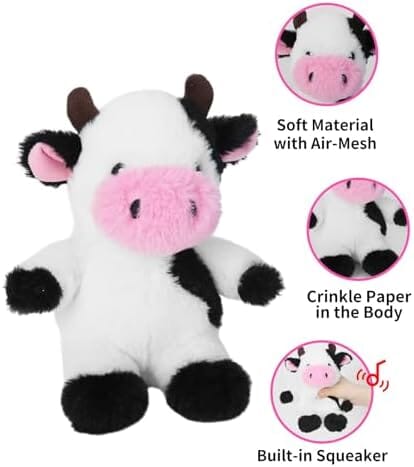 White Cow Plush Dog Toy with Crinkle Paper Stuffed Cow Dog Toys Pet Clever