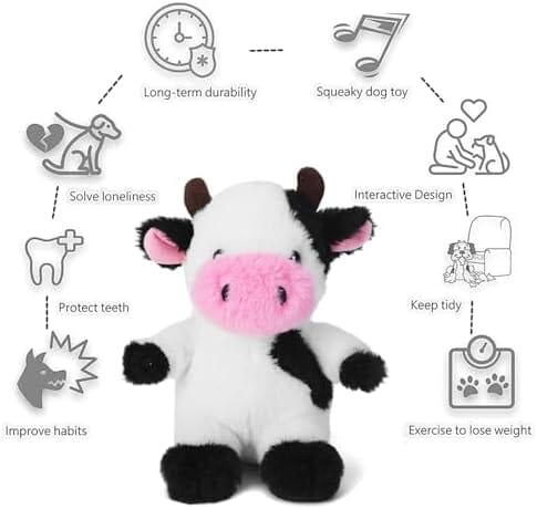 White Cow Plush Dog Toy with Crinkle Paper Stuffed Cow Dog Toys Pet Clever