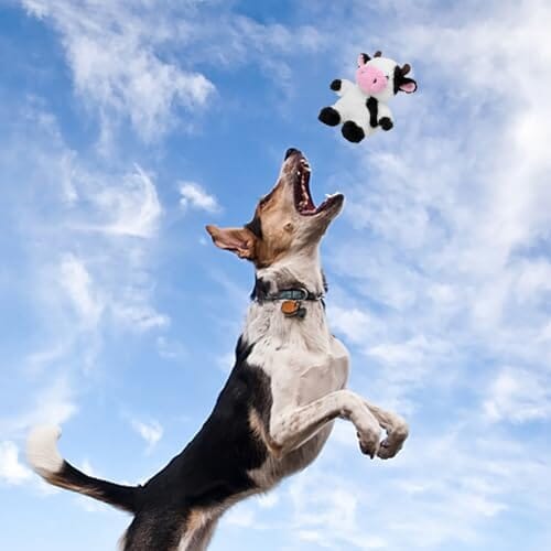 White Cow Plush Dog Toy with Crinkle Paper Stuffed Cow Dog Toys Pet Clever