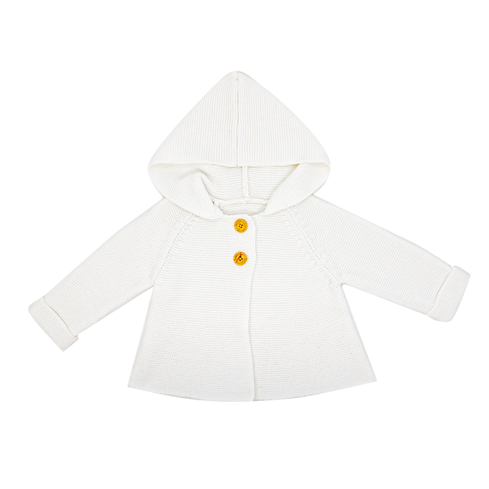 White Hooded Knit Baby Cardigan Sweater-100% Cotton