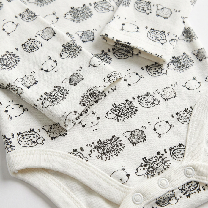 White Print Baby Bodysuit-100%cotton Long Sleeve