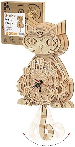 Wooden 3D Puzzles for Adults Model kit Cat Clock Home Decor Cats Pet Clever