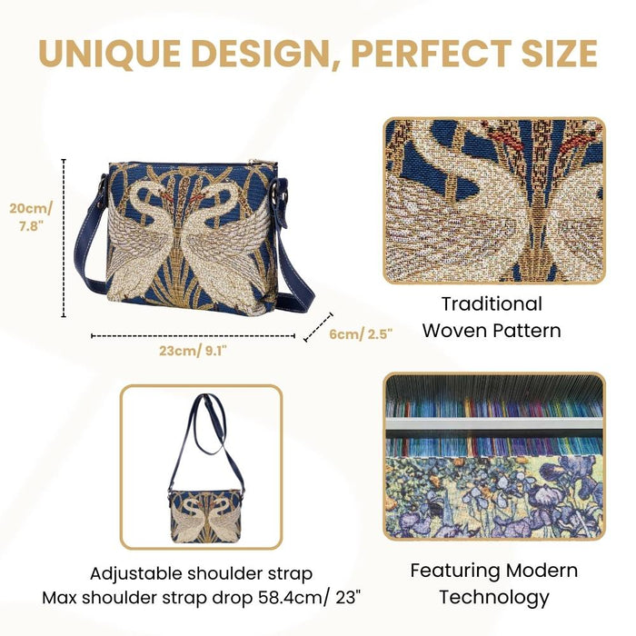 XB02-ART-WC-SWAN | WALTER CRANE SWAN CROSS BODY BAG PURSE HANDBAG