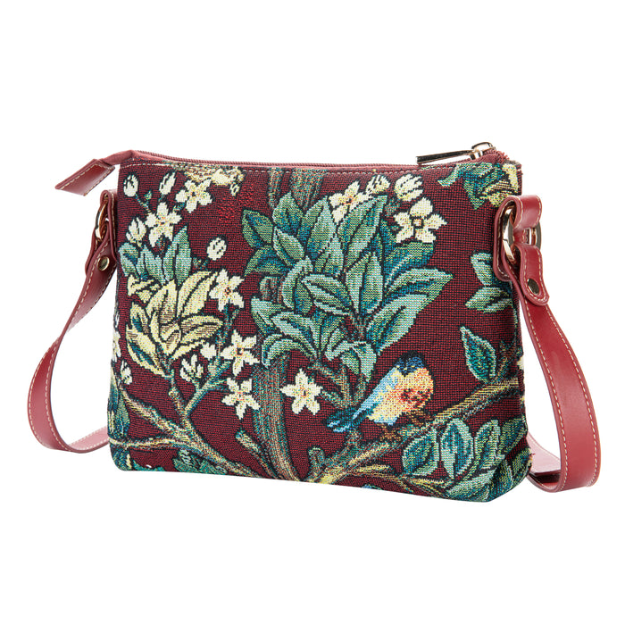 XB02-ART-WM-TLRD | WILLIAM MORRIS TREE OF LIFE RED CROSS BODY BAG PURSE HANDBAG - www.signareusa.com