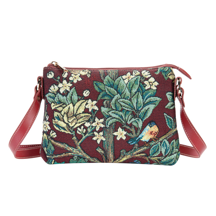 XB02-ART-WM-TLRD | WILLIAM MORRIS TREE OF LIFE RED CROSS BODY BAG PURSE HANDBAG - www.signareusa.com